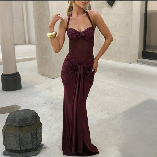 Damen Elegantes Maxikleid mit raffinierten Drapierungen Heidi-Mode