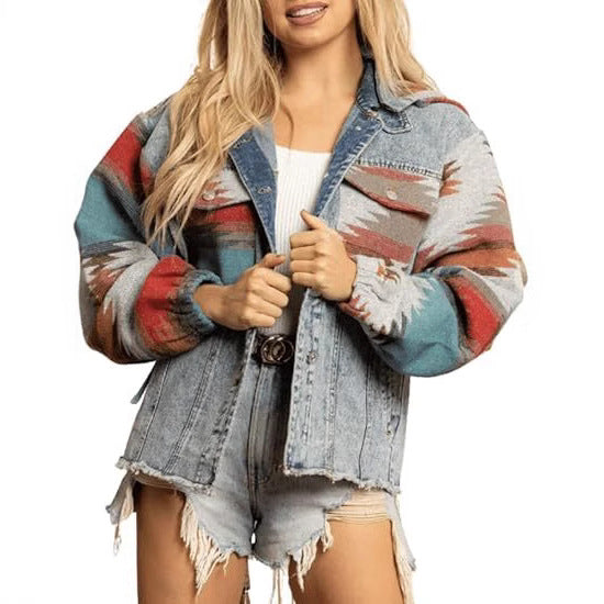 Damen Denimjacke im lässigen Boho-Stil mit Kapuze Heidi-Mode
