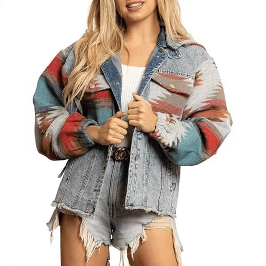 Damen Denimjacke im lässigen Boho-Stil mit Kapuze Heidi-Mode