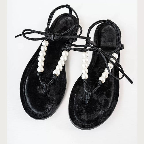 Damen Zehentrenner Sandalen mit eleganten Perlenakzenten und komfortablem Fußbett Heidi-Mode