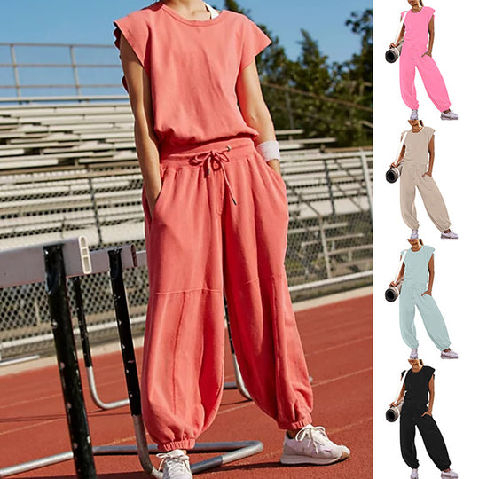 Damen lässiger Sweatanzug mit weiter Silhouette und elastischem Bund Heidi-Mode