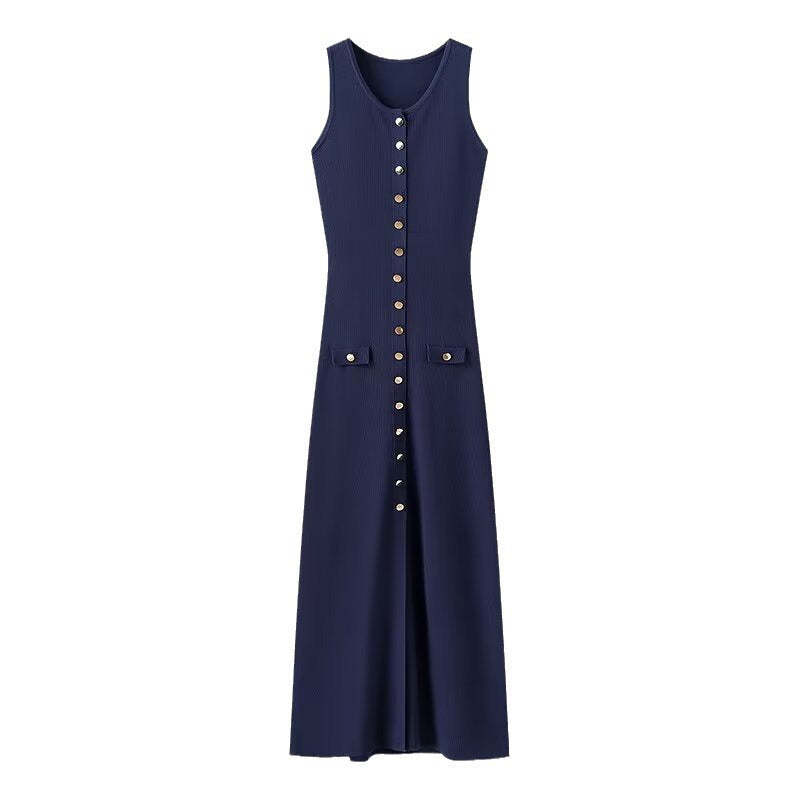 Damen Langes Wickelkleid mit Knopfdetails und praktischen Taschen Heidi-Mode