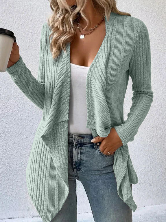 Damen gemütliche Strickjacke mit lässigem Schnitt und asymmetrischem Saum Heidi-Mode