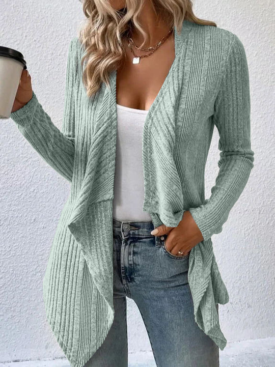 Damen gemütliche Strickjacke mit lässigem Schnitt und asymmetrischem Saum Heidi-Mode