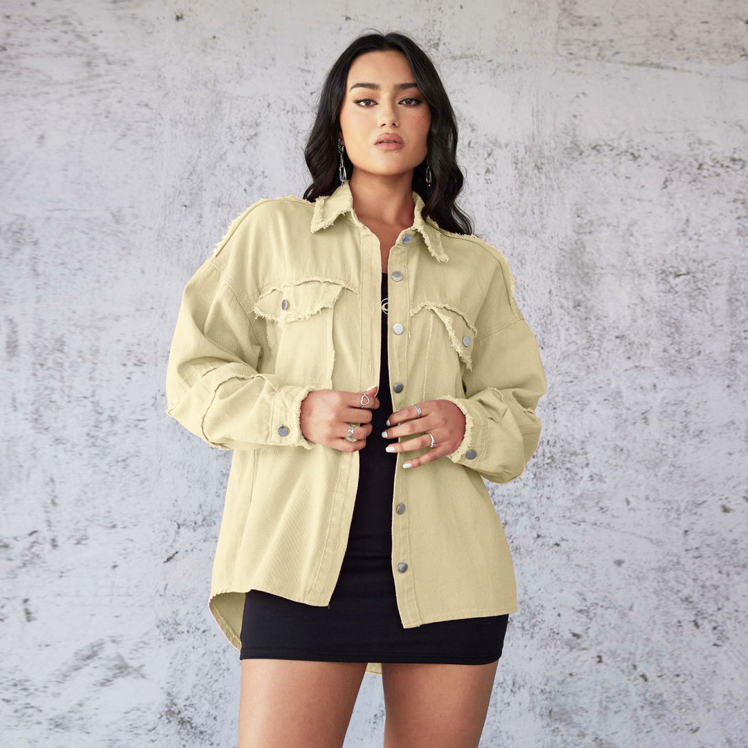 Damen Denim Bluse mit lässigem Schnitt und dekorativen Fransen Heidi-Mode