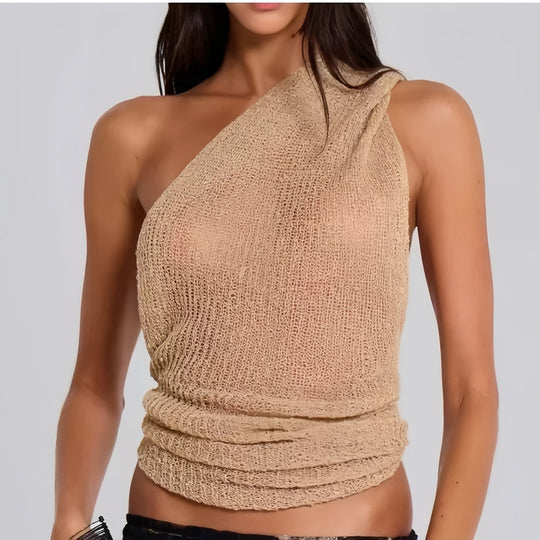 Damen Einseitiges Strickoberteil mit Rüschendetails Heidi-Mode