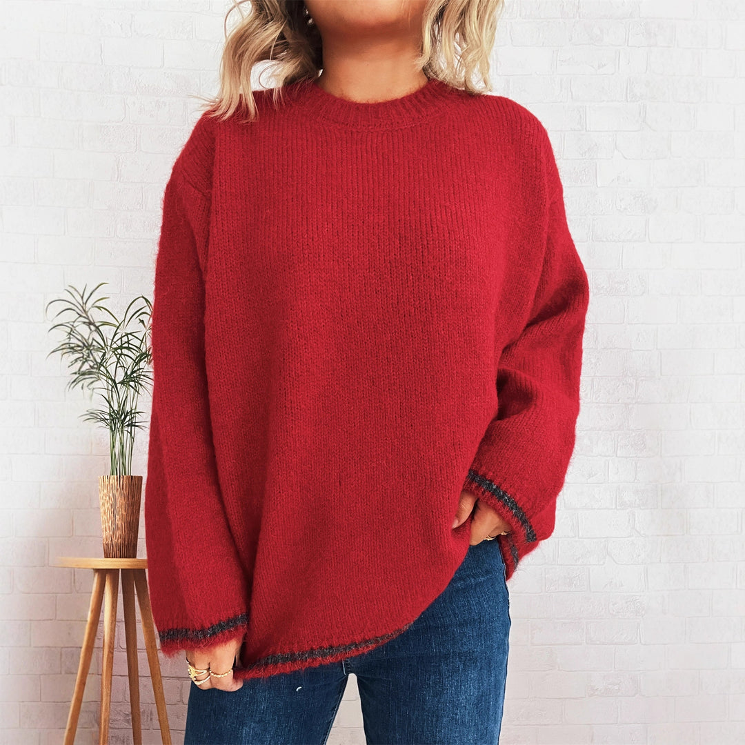 Damen lässiger Wohlfühlpullover mit blockfarbenem Design Heidi-Mode
