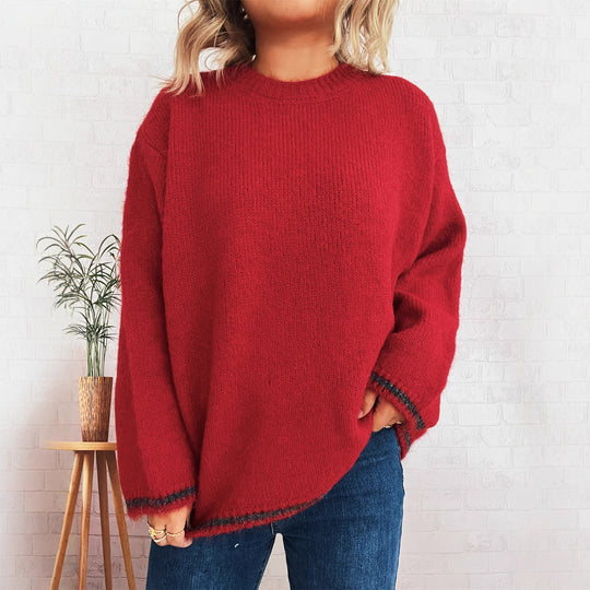 Damen lässiger Wohlfühlpullover mit blockfarbenem Design Heidi-Mode