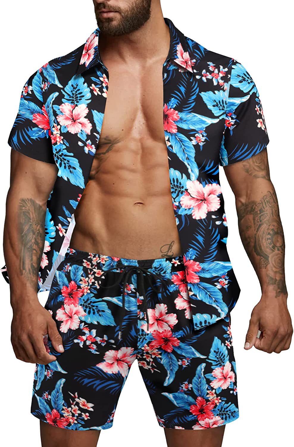 Herren kurzärmliges Hemd und Badeshorts Set Heidi-Mode