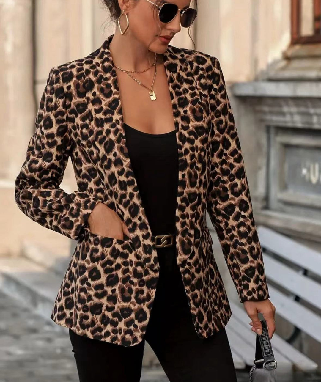 Damen Modischer Blazer im Leo-Design mit schlankem Schnitt Heidi-Mode