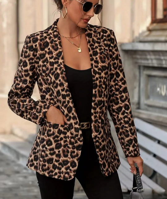 Damen Modischer Blazer im Leo-Design mit schlankem Schnitt Heidi-Mode