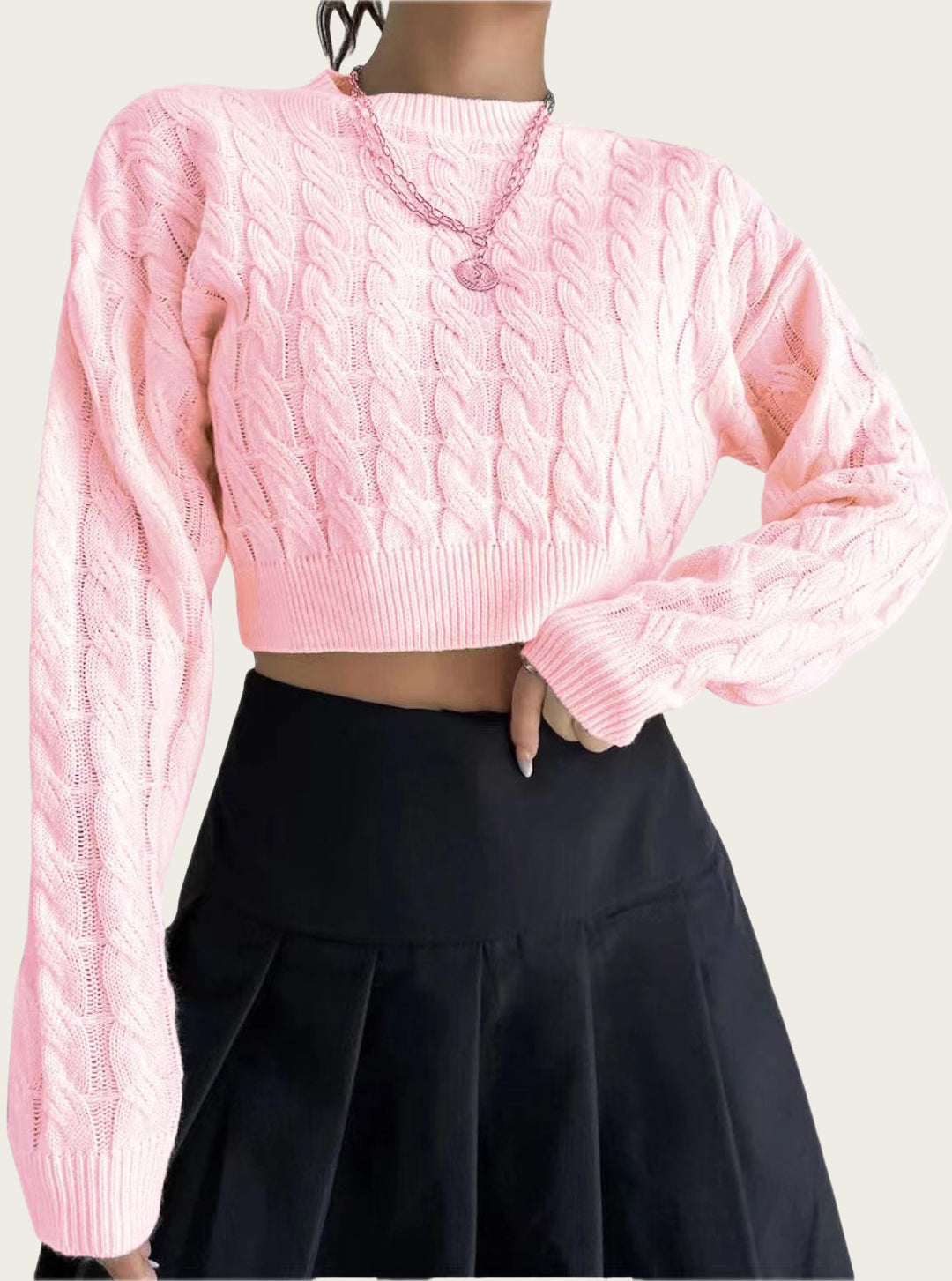 Damen kuscheliger Cropped Pullover mit Zopfmuster Heidi-Mode