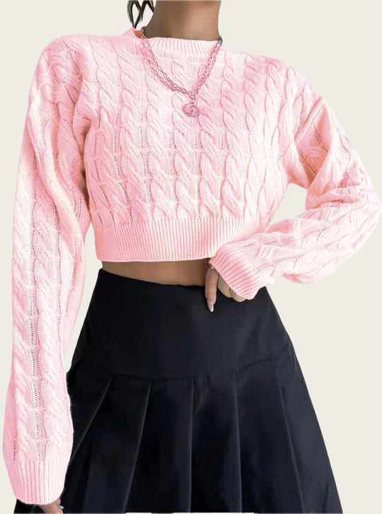 Damen kuscheliger Cropped Pullover mit Zopfmuster Heidi-Mode