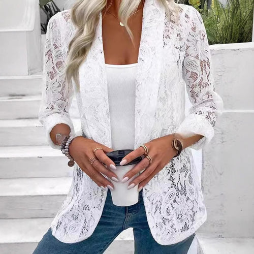 Damen Spitzenblazer mit feinen Details und lässigem Schnitt Heidi-Mode