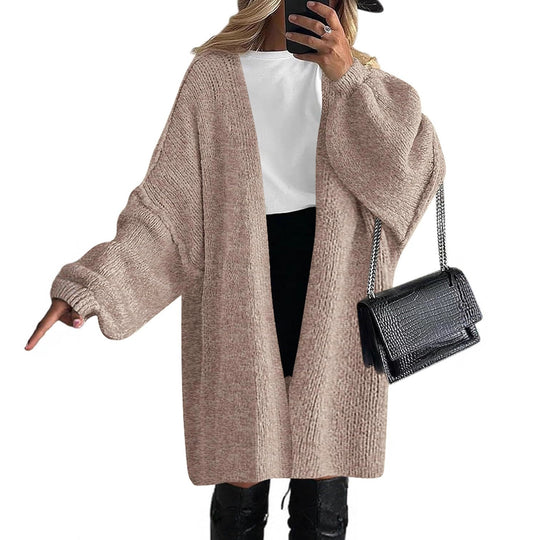 Damen Übergroßer Strickmantel mit offener Front und langen Ärmeln Heidi-Mode