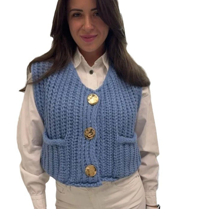 Damen Strickweste mit praktischen Taschen und dekorativen Knöpfen Heidi-Mode