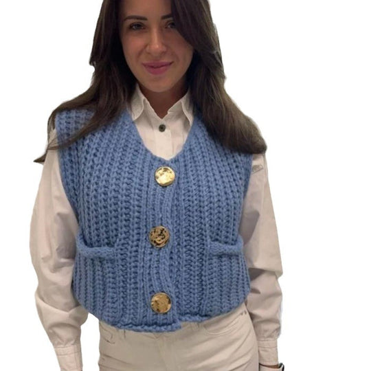 Damen Strickweste mit praktischen Taschen und dekorativen Knöpfen Heidi-Mode