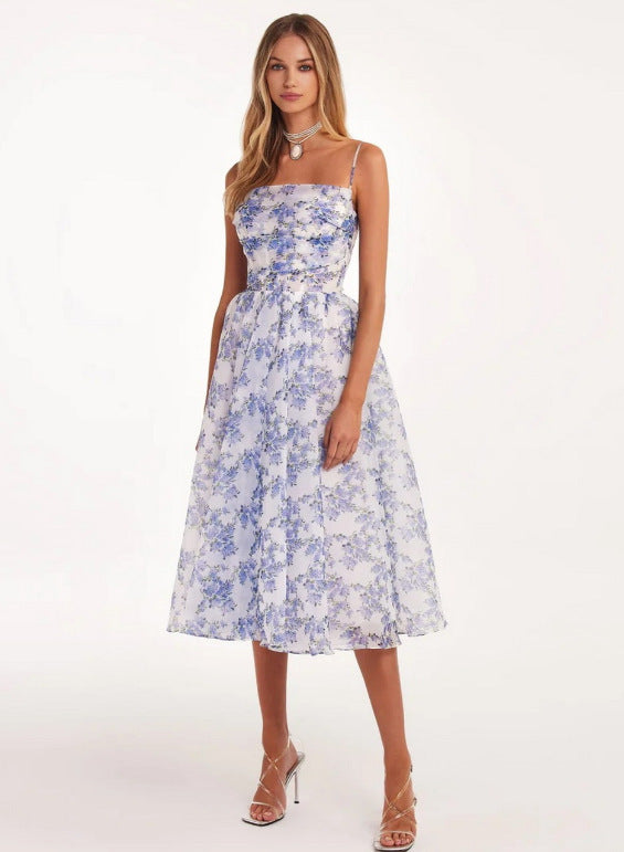 Damen Midi-Kleid mit elegantem Chiffon und floralen Applikationen Heidi-Mode