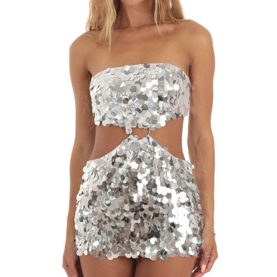Damen Kürzen Pailletten Kleid Heidi-Mode