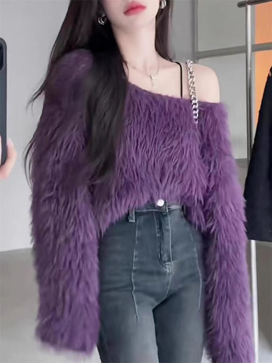 Damen Flauschiger Pullover mit lockerem Schnitt und weichen Ärmeln Heidi-Mode