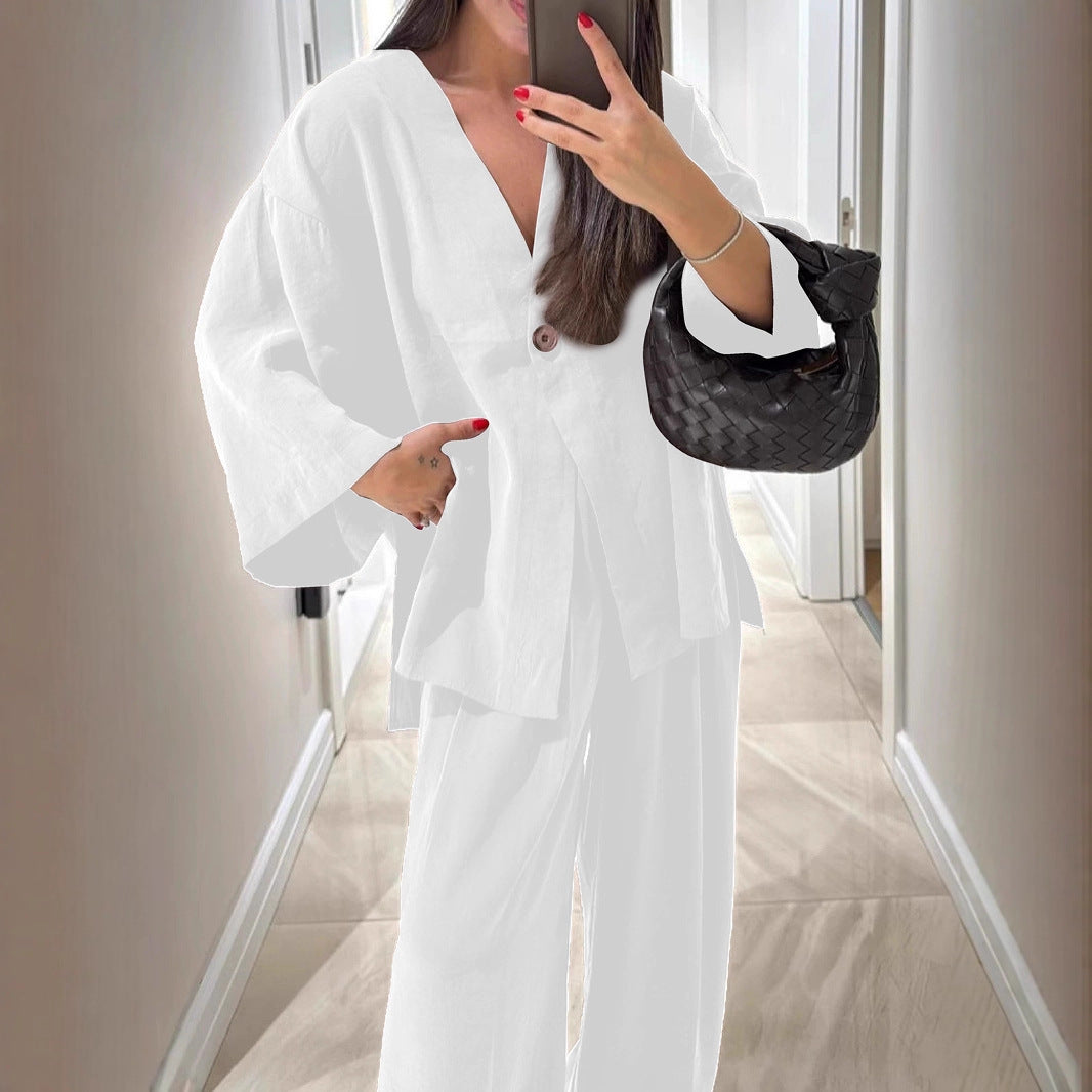 Damen lässiger Leinen-Hosenanzug Heidi-Mode