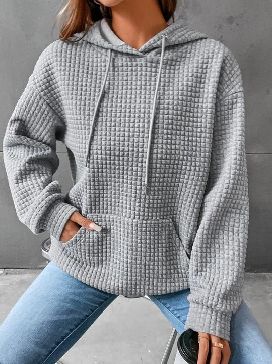 Damen Waffelstruktur Hoodie mit Kängurutasche und lässigem Schnitt Heidi-Mode