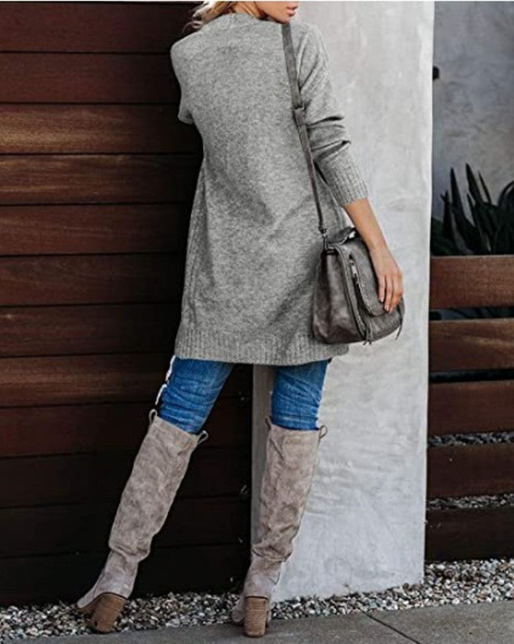 Damen Lange Strickjacke mit offenem Schnitt und lässigem Design Heidi-Mode