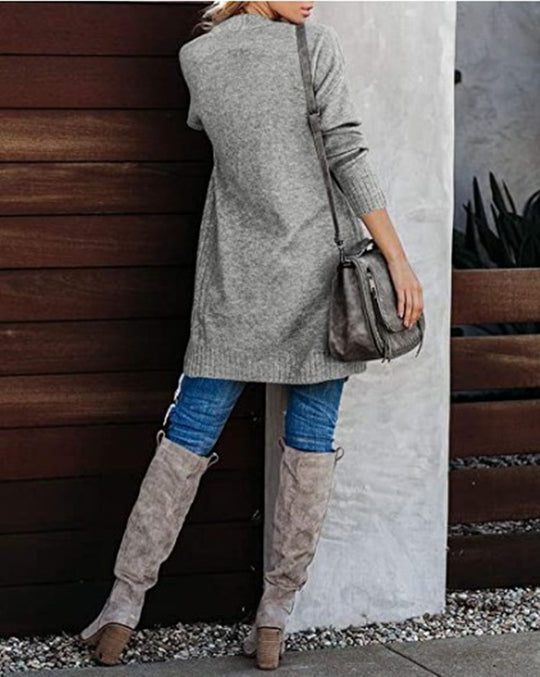 Damen Lange Strickjacke mit offenem Schnitt und lässigem Design Heidi-Mode