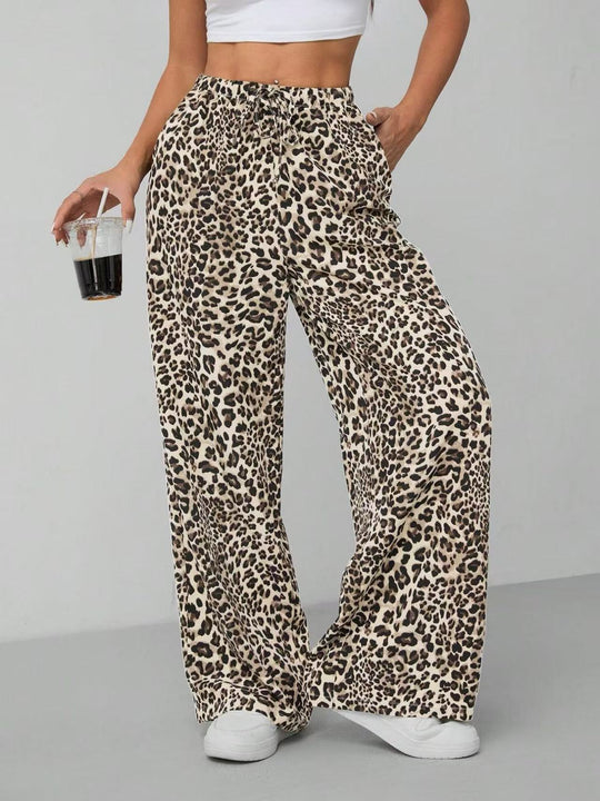 Damen Relaxed Fit Leopardenmuster Palazzo-Hose Heidi-Mode