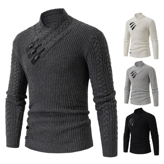 Herren Strickpullover mit asymmetrischem Kragen und dekorativem Zipper Heidi-Mode