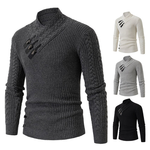 Herren Strickpullover mit asymmetrischem Kragen und dekorativem Zipper Heidi-Mode