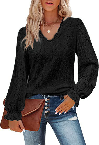 Damen Bluse mit Spitzenmuster und Ballonärmeln Heidi-Mode