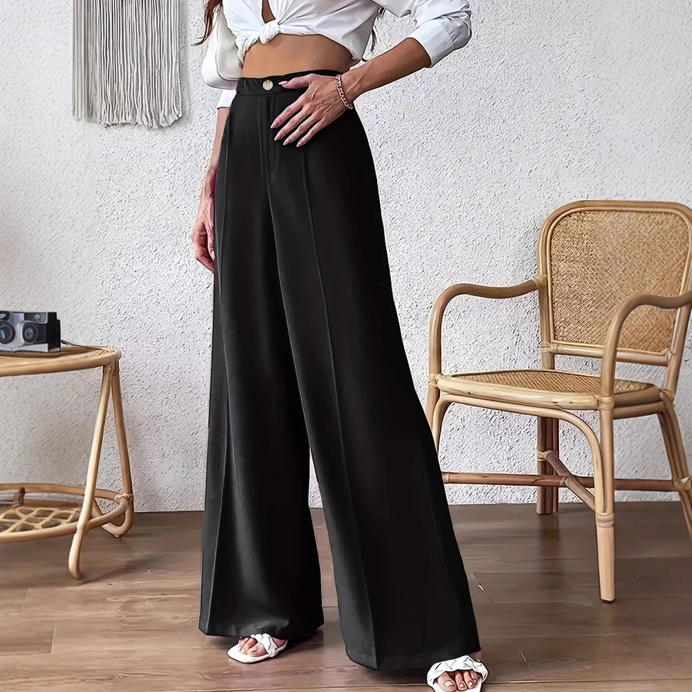 Damen Weit geschnittene elegante Stoffhose mit hoch sitzendem Bund Heidi-Mode
