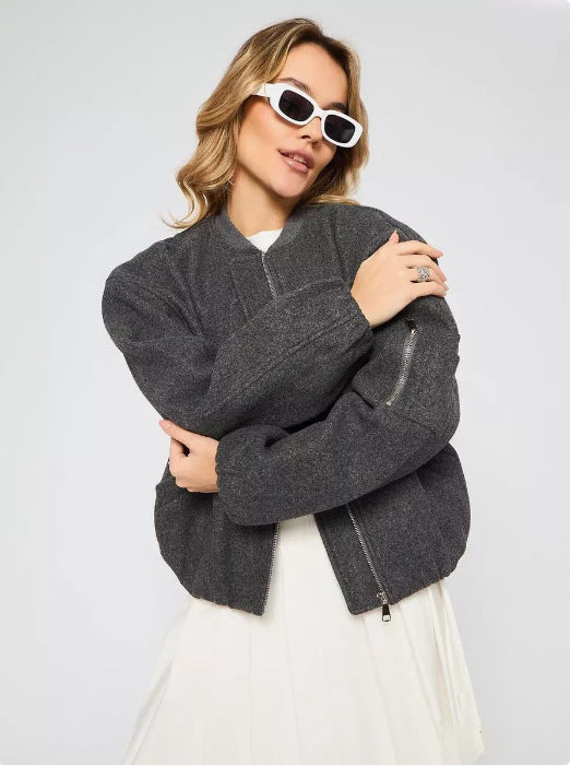 Damen modische Puffjacke mit praktischen Reißverschlusstaschen und elastischen Bündchen Heidi-Mode