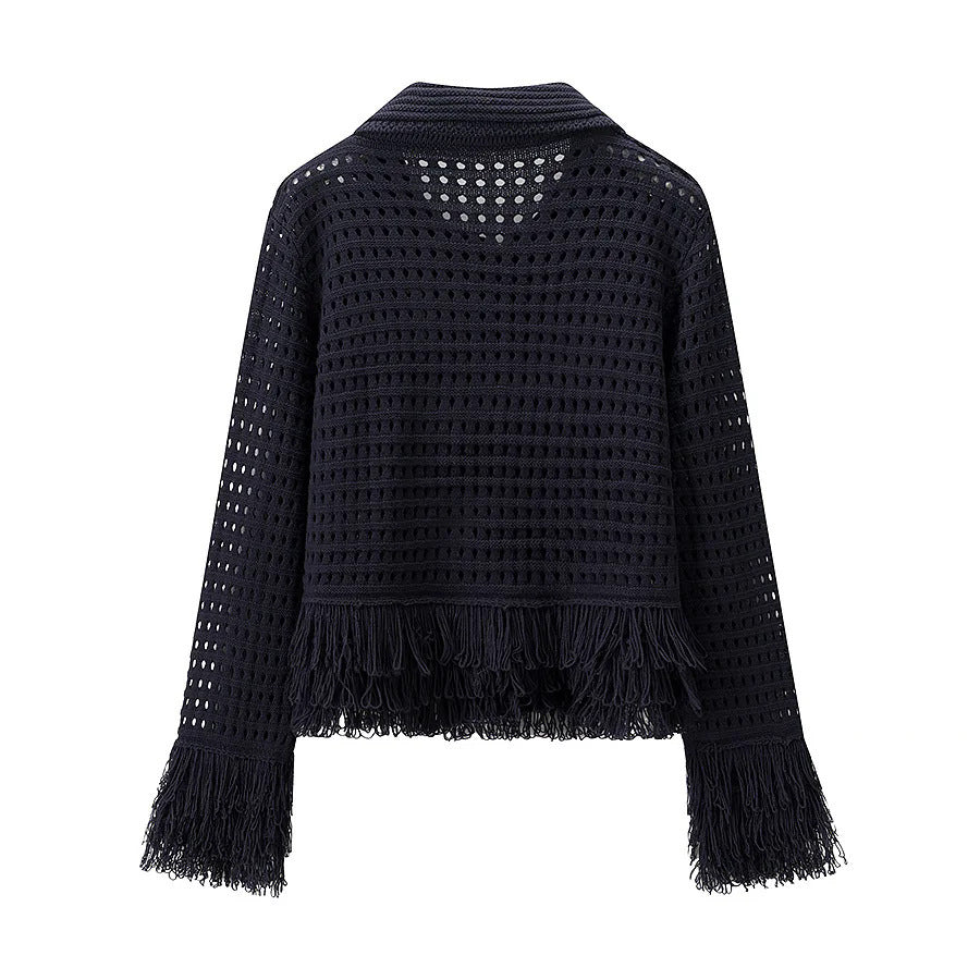 Damen Midirock mit fransiertem Saum und strukturiertem Design Heidi-Mode