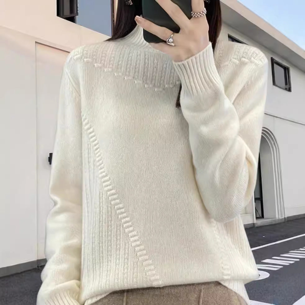 Damen Strickpullover mit elegantem Stehkragen und strukturiertem Design Heidi-Mode