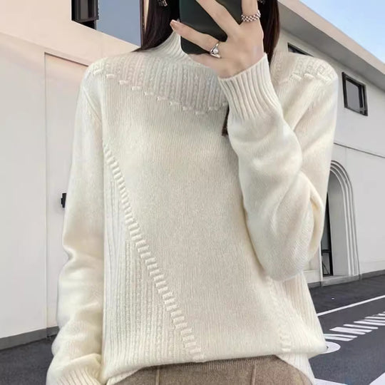 Damen Strickpullover mit elegantem Stehkragen und strukturiertem Design Heidi-Mode