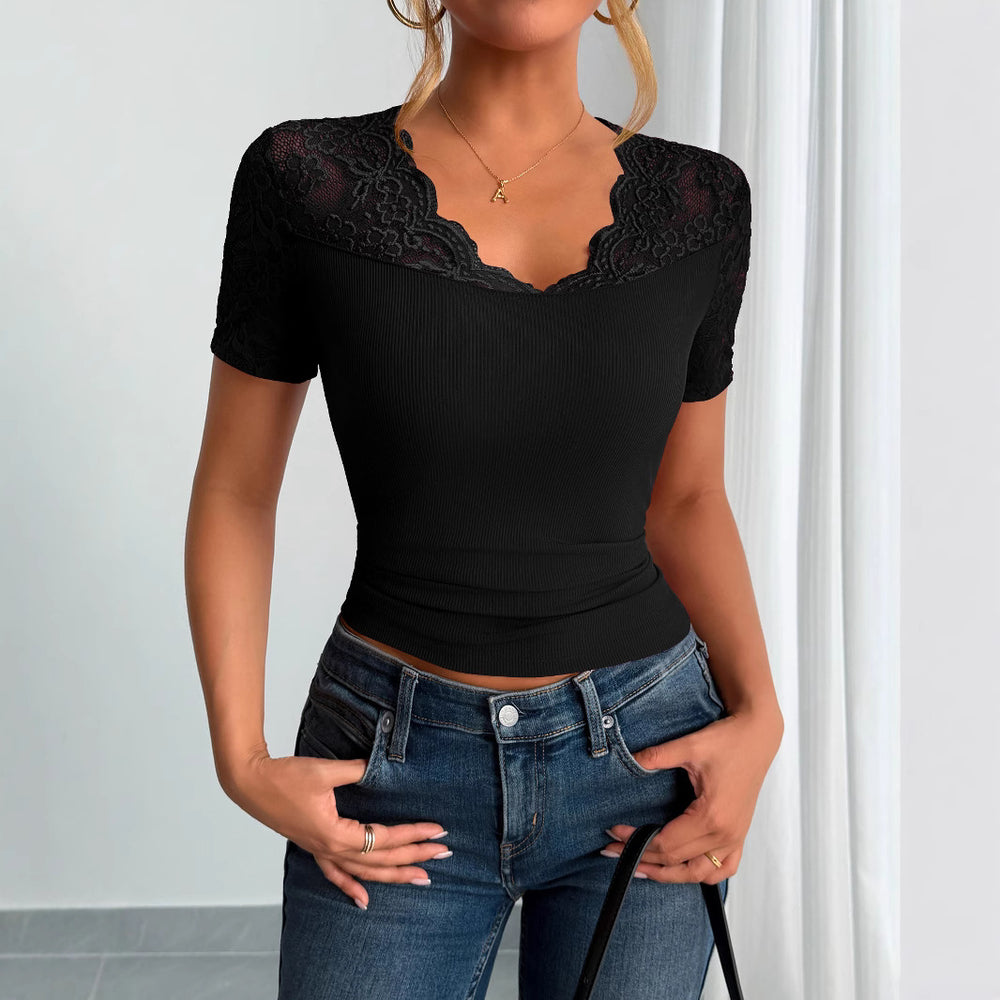 Damen Spitzen-Crop-Top mit elegantem Rundhalsausschnitt Heidi-Mode
