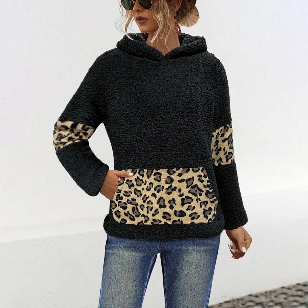 Damen Hoodie mit kuscheligem Fell-Design und Leoparden-Elementen Heidi-Mode