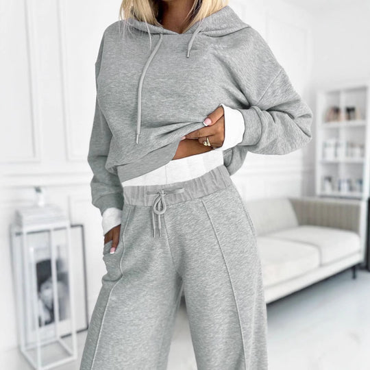 Damen lässiges Freizeit-Set mit Kapuze und weit geschnittenen Hosen Heidi-Mode