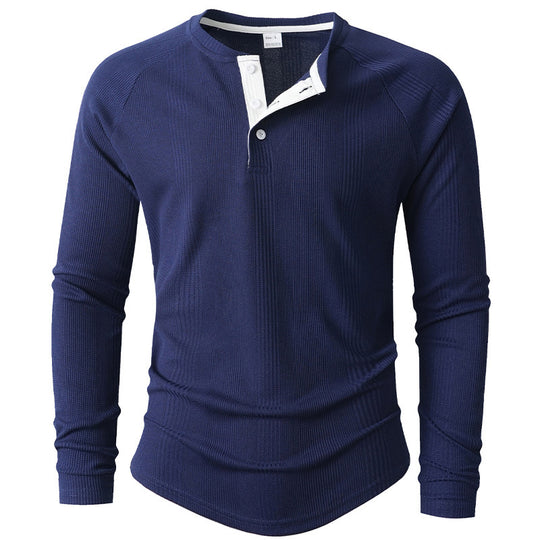 Herren Langarm Henley-Shirt mit strukturierter Oberfläche Heidi-Mode