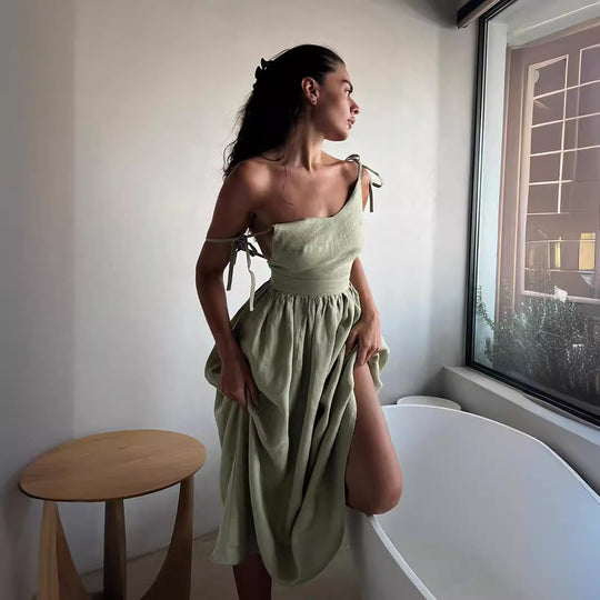 Damen Midi-Kleid aus leichtem Leinenstoff Heidi-Mode