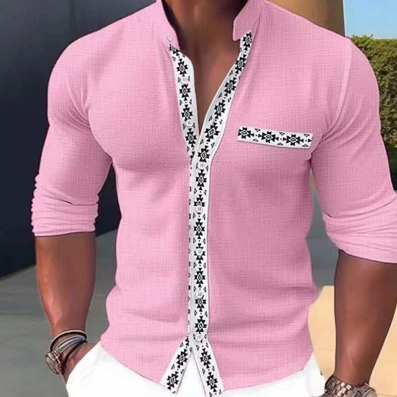 Herren Modische Langarmbluse mit dekorativem Kragen und edlem Design Heidi-Mode