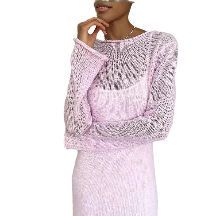 Damen Elegantes Strickkleid mit weitem Schnitt und langen Ärmeln Heidi-Mode