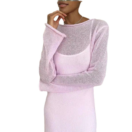 Damen Elegantes Strickkleid mit weitem Schnitt und langen Ärmeln Heidi-Mode