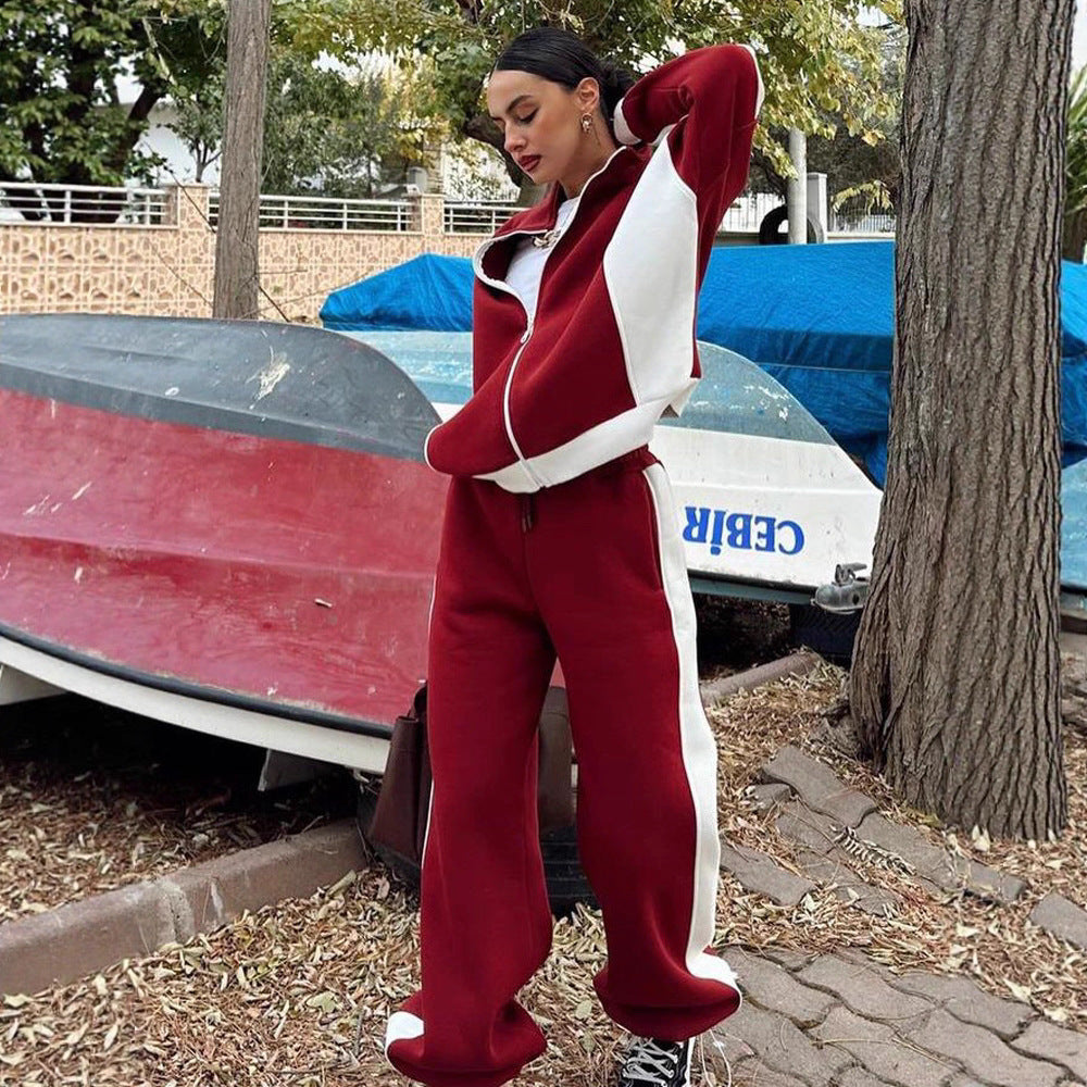 Damen sportliches Fleece-Ensemble mit lässigem Reißverschluss und weitem Schnitt Heidi-Mode
