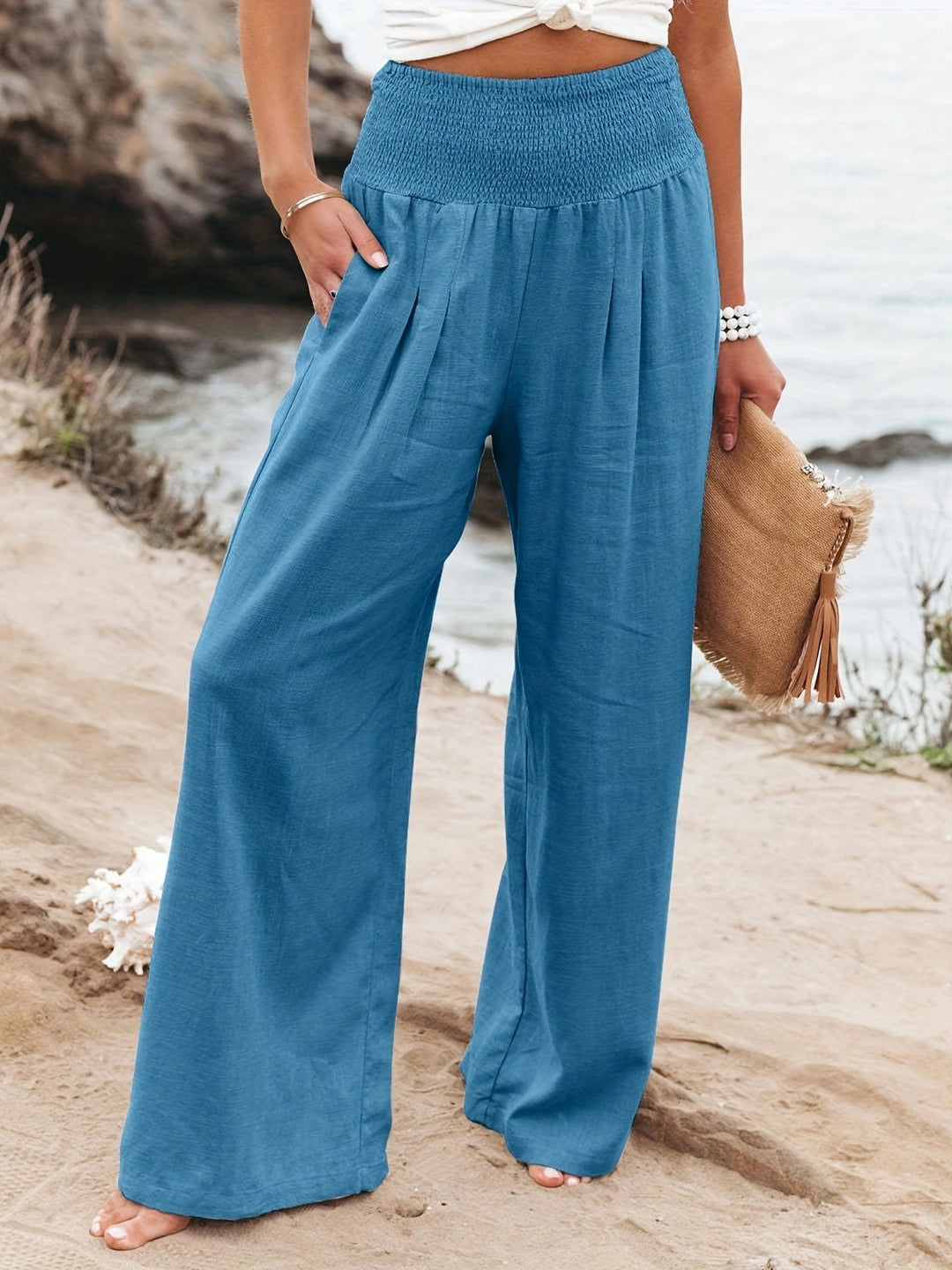 Damen weite Sommerhose mit elastischem Bund und elegantem Faltenwurf Heidi-Mode