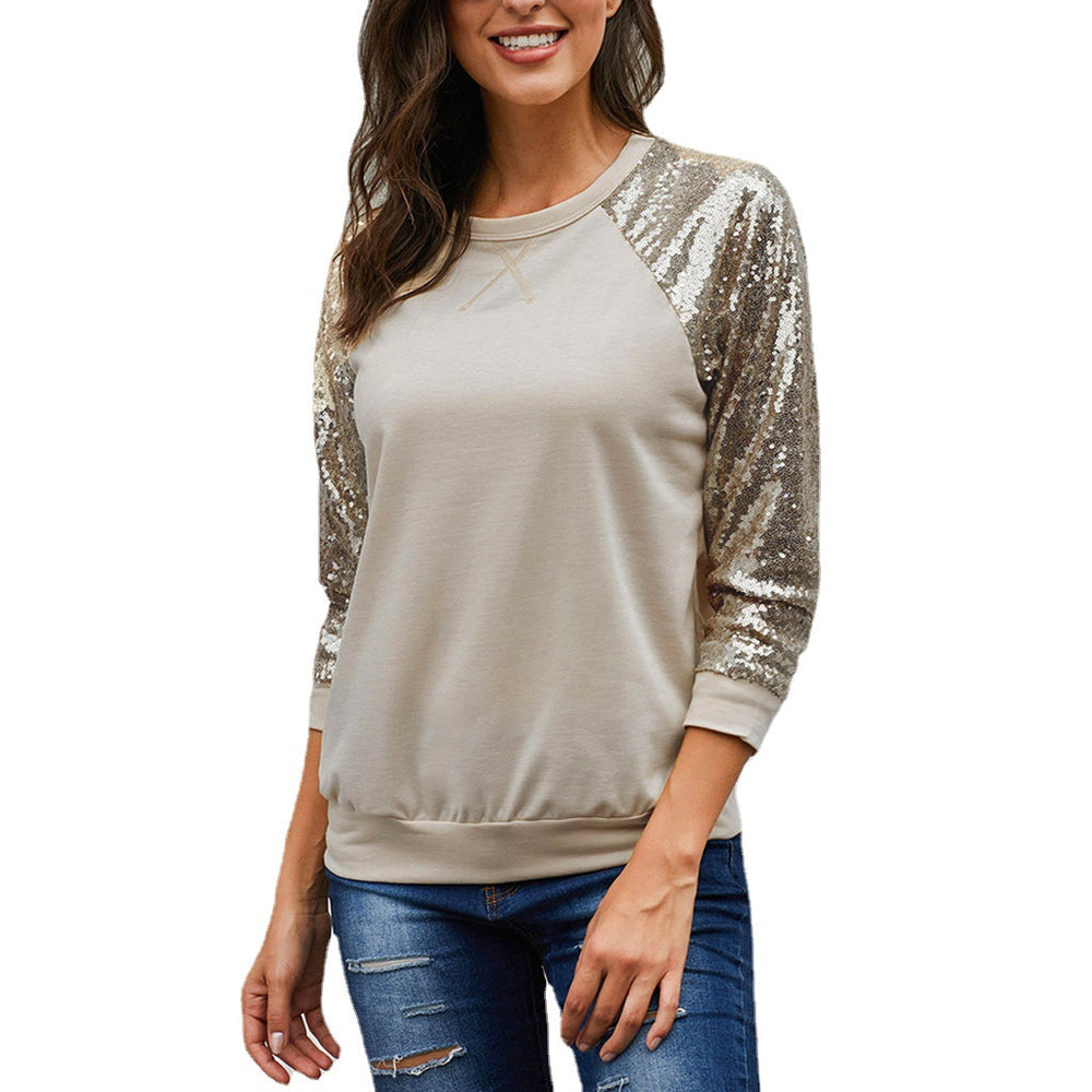 Damen Sweatshirt mit schimmernden Paillettenärmeln und modischem Schnitt Heidi-Mode