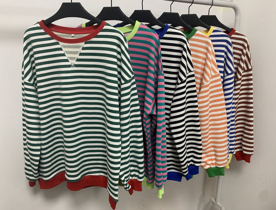 Damen Bequeme Streifenpulli mit Raglanärmeln und elastischen Bündchen Heidi-Mode