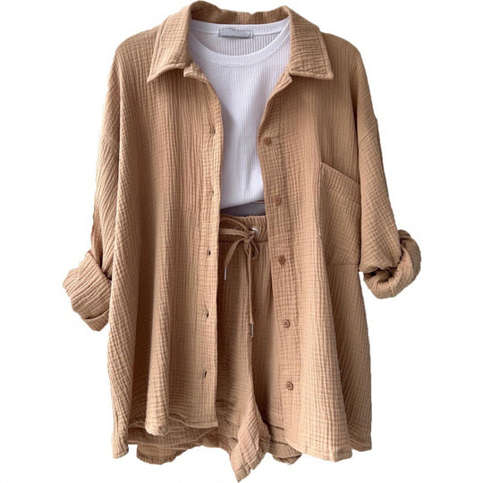Damen lässige Oversized-Hemdjacke mit Gürtel Heidi-Mode
